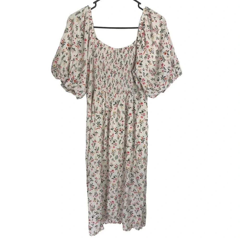 Old Navy Womens Floral Peasant Cottagecore Midi Dress Puff Sleeve Smocked M